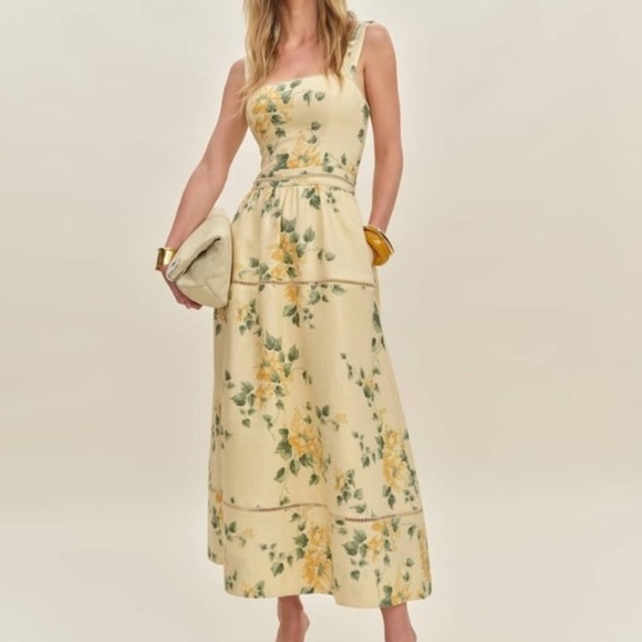 Reformation Dresses & Skirts - NWT Reformation Everett Linen Tiered Midi Maxi Dress Radiance Yellow Floral